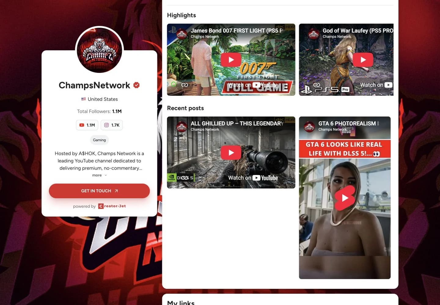 Influencer rate card template example from ChampsNetwork