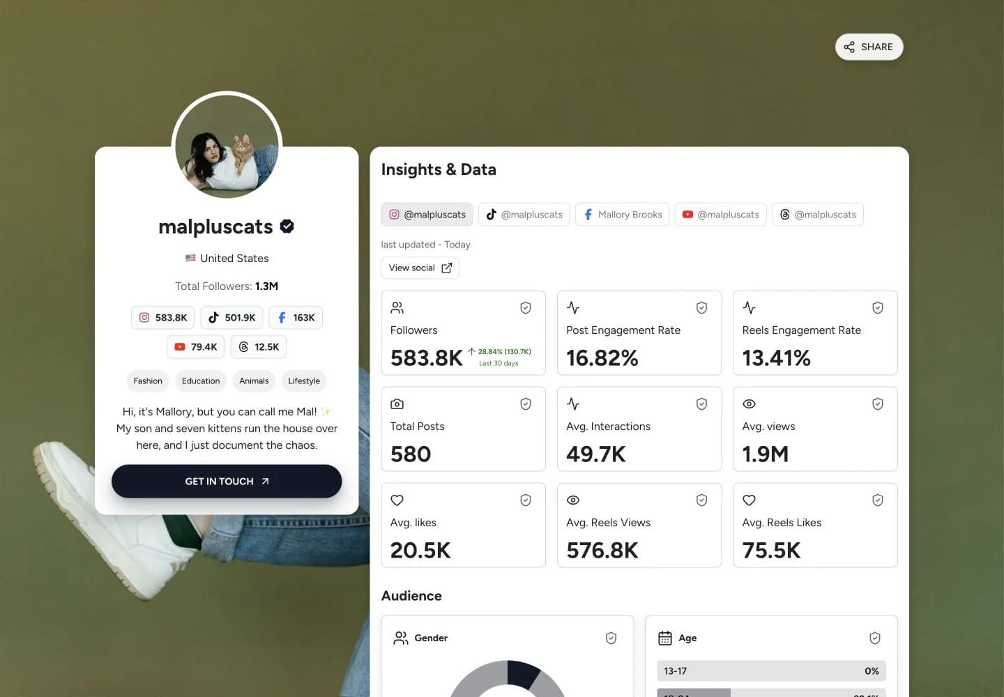 Influencer rate card template example from malpluscats