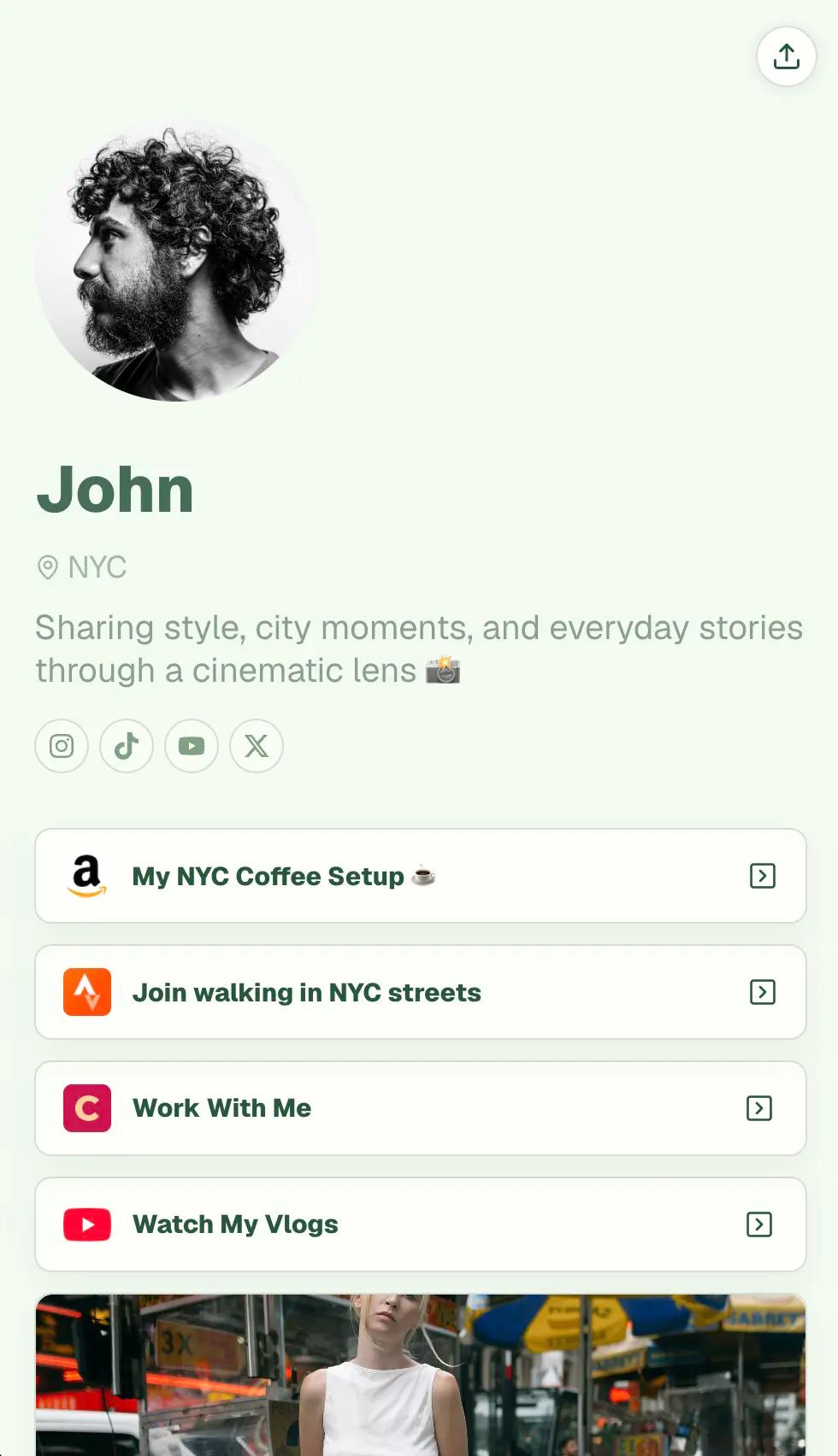 Mobile optimized CreatorsJet link in bio page
