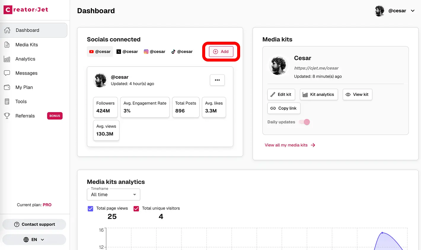 Add your creator details