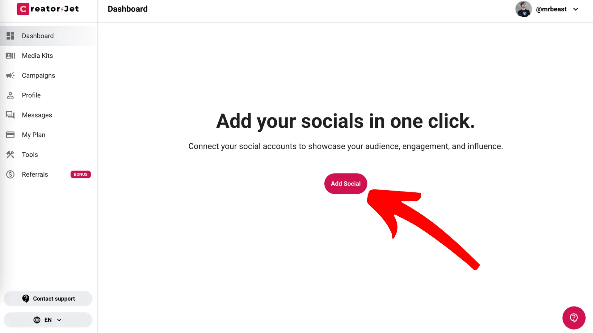 Screenshot showing the Add Socials interface with social media platforms to connect
