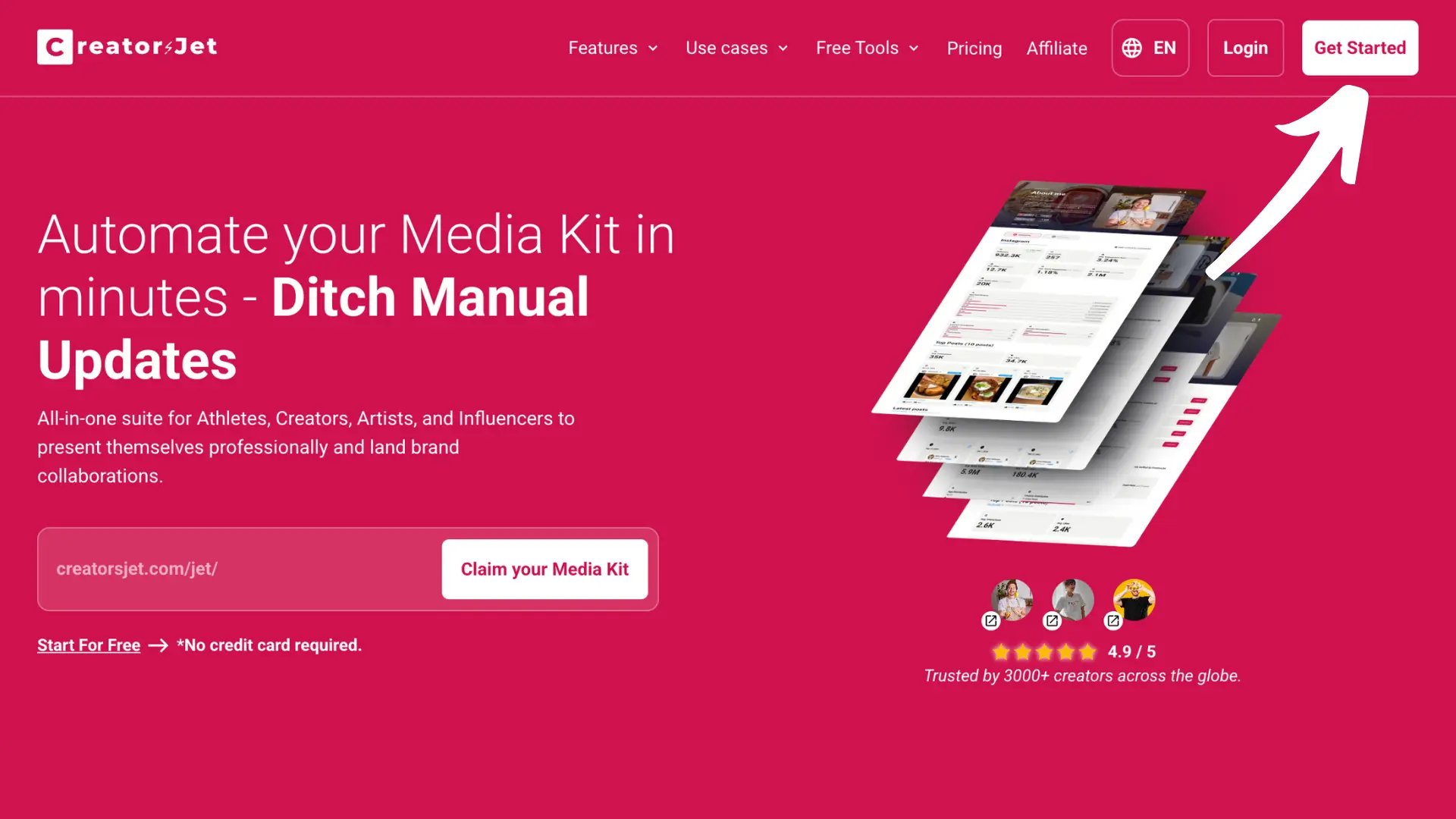 Screenshot of Get Started button on top right corner